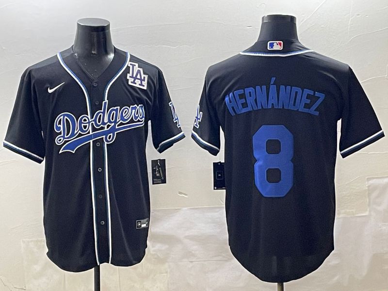 Men Los Angeles Dodgers #8 Hernandez Black blue Three generations Nike 2025 MLB Jersey style 12